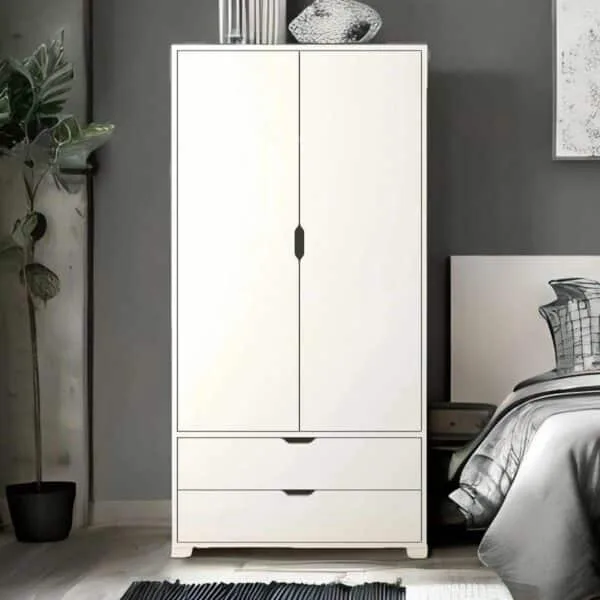 Kleiderschrank mit 2 Türen und 2 Schubladen | Weiß