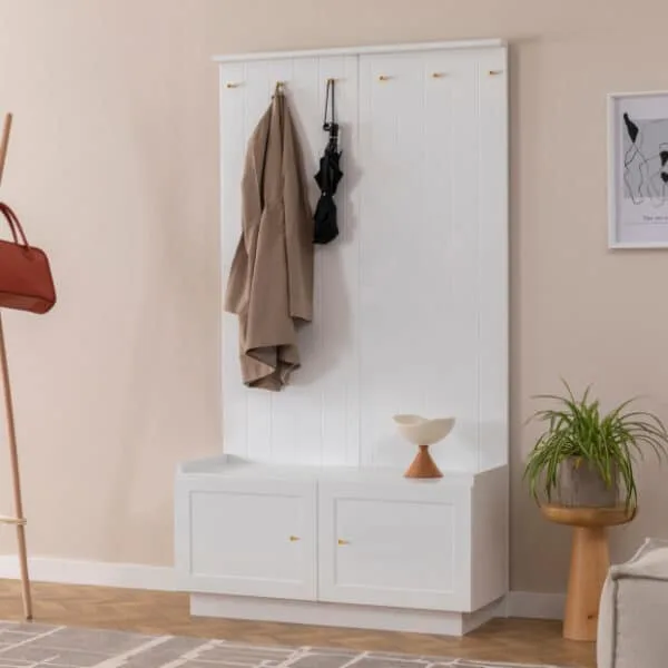Getäfelter Schuhregal mit Schrank | Weiß