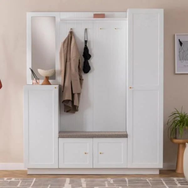 Maxi Garderobenschrank mit Sitzbank | Weiß
