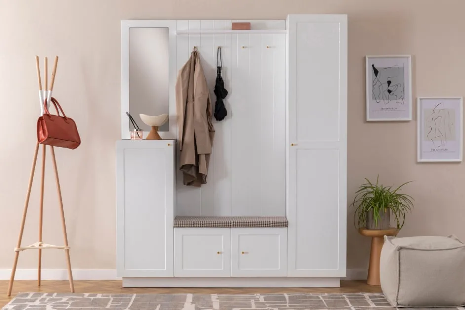 Maxi Garderobenschrank mit Sitzbank | Weiß
