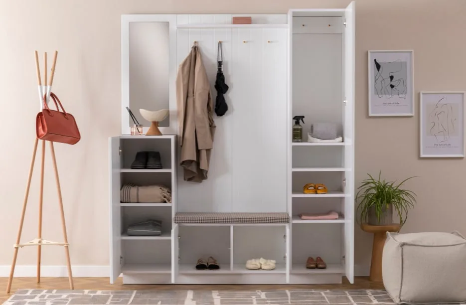 Maxi Garderobenschrank mit Sitzbank | Weiß – Bild 2