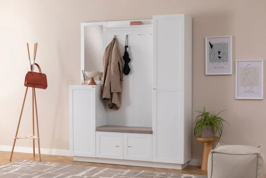 Maxi Garderobenschrank mit Sitzbank | Weiß – Bild 3
