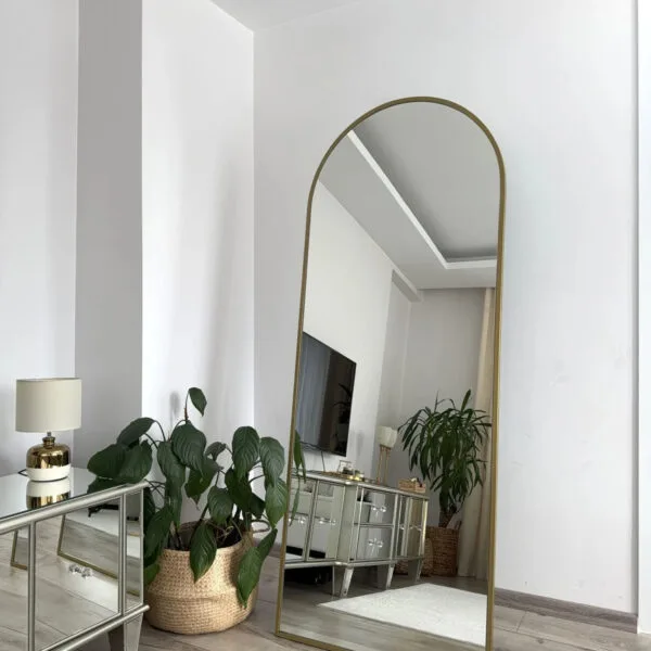 Ovaler Standspiegel | 180×70 cm | Gold & Schwarz