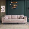 Sofa in Rosé – 3-Sitzer mit Goldakzenten & Kissen