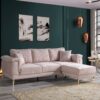 Stilvolles Ecksofa Rosé – 232 × 148 cm, Goldfüße, Kissen inklusive