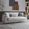 2-Sitzer Schlafsofa Grau 220 cm – Strukturstoff, Kissen, Klappfunktion