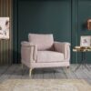 Rosé Sessel – Chesterfield-Design, Goldakzente, mit Kissen