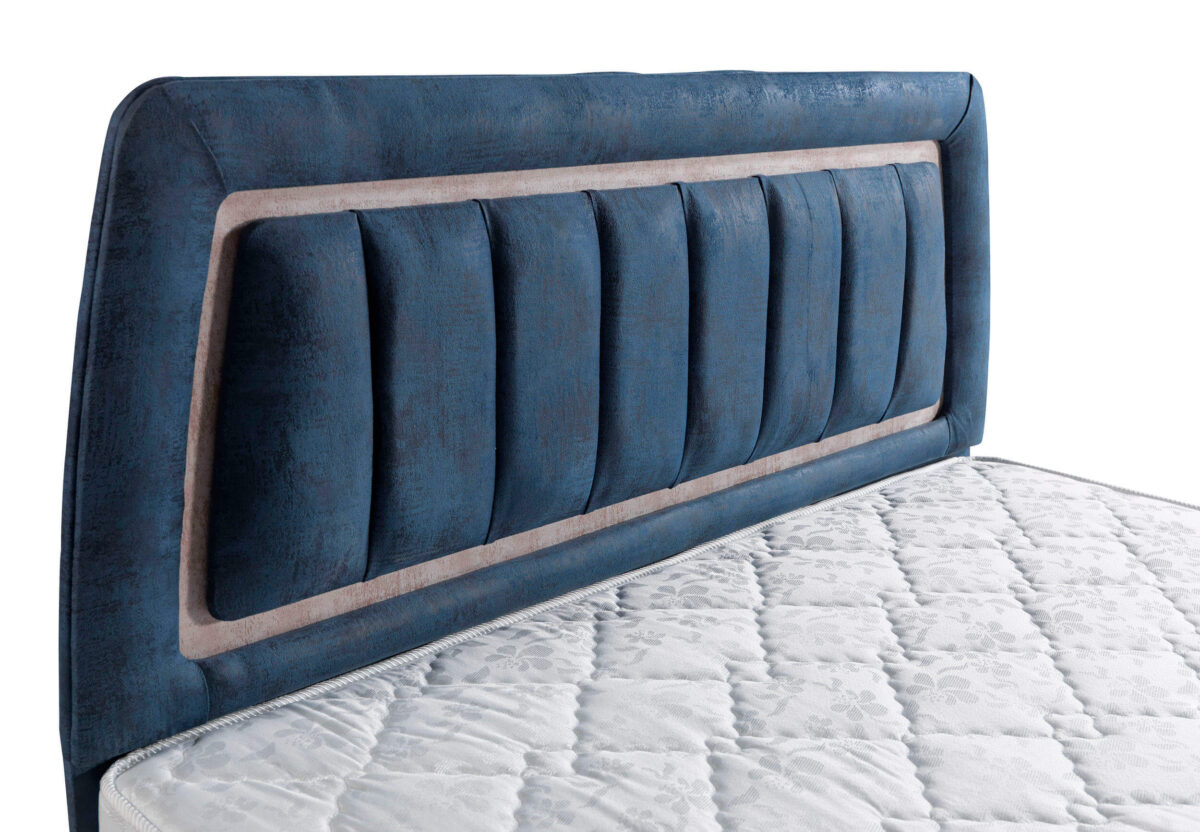 Boxspringbett mit Stauraum und Polsterkopfteil in Blau – Bild 3