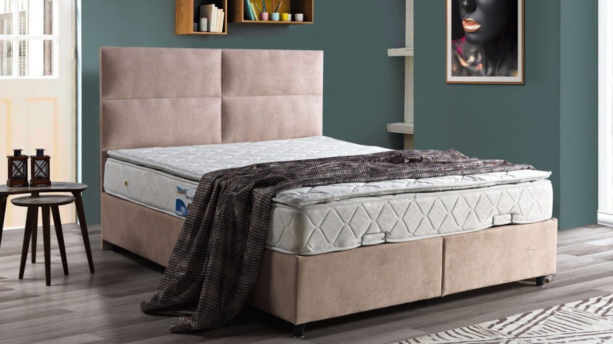 Modernes Bett mit Kopfteil und Bettkasten