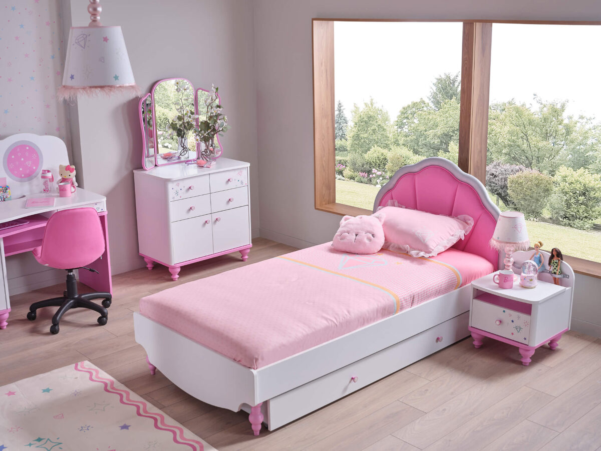 Kupa LITTLE PRINCESS Kinderbett mit Kopfteil-Polster & Bettkasten / Ausziehbett - 100x200 cm
