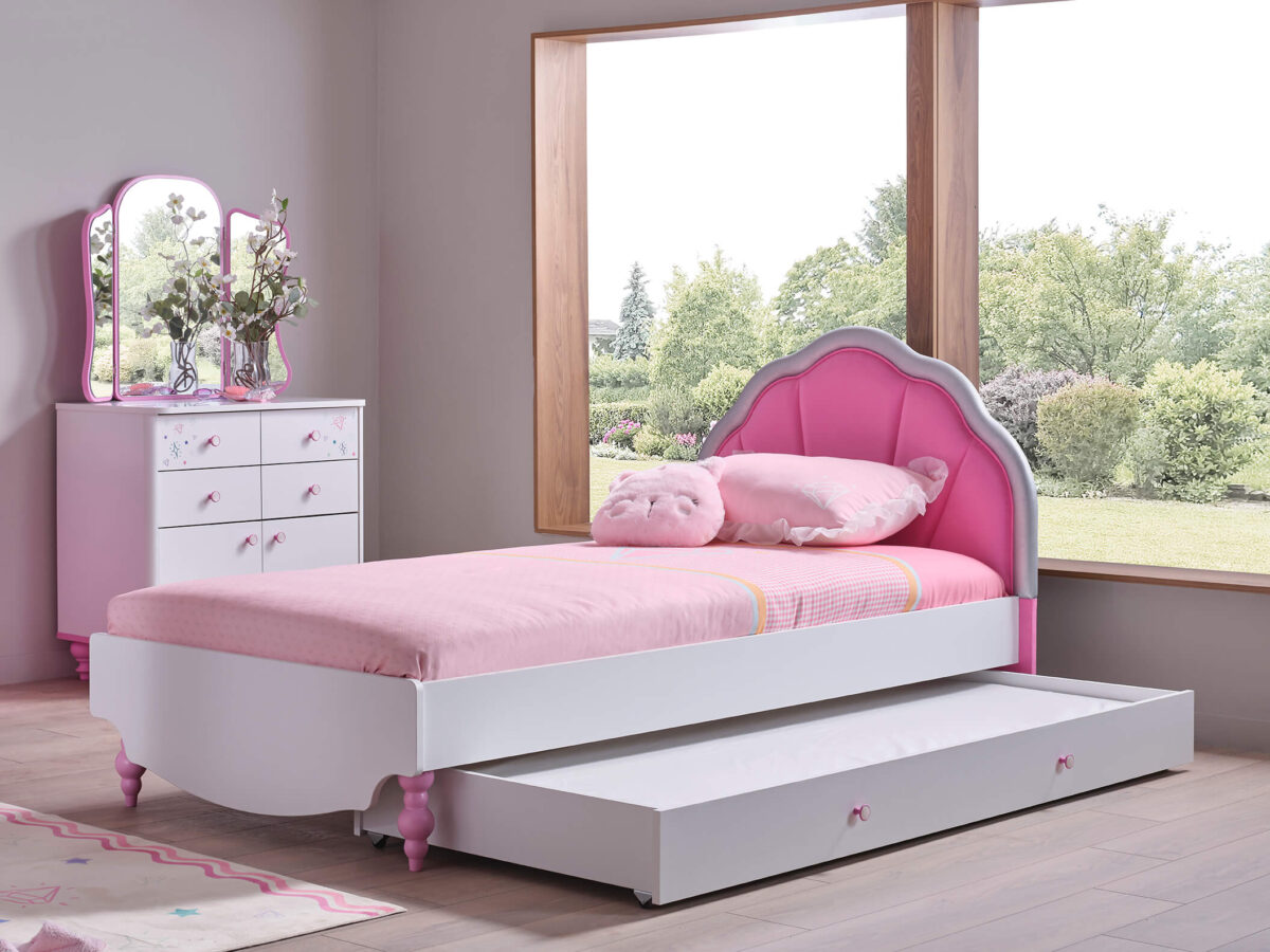 Kupa LITTLE PRINCESS Kinderbett mit Kopfteil-Polster & Bettkasten / Ausziehbett - 100x200 cm – Bild 2