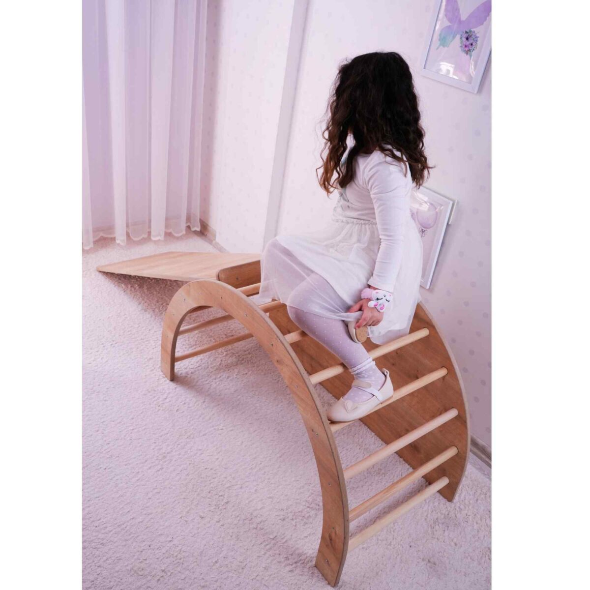 Montessori Kletter- und Spielbogen aus Holz -Pikler Dreieck Alternative mit Rutsche, Stuhl & Schaukel (ab 1–6 Jahre) – Bild 3