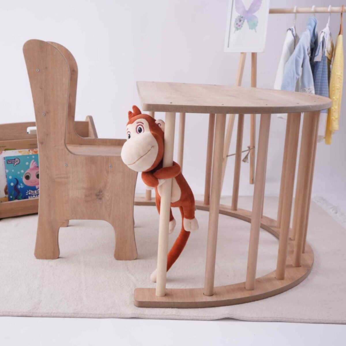Montessori Kletter- und Spielbogen aus Holz -Pikler Dreieck Alternative mit Rutsche, Stuhl & Schaukel (ab 1–6 Jahre) – Bild 4