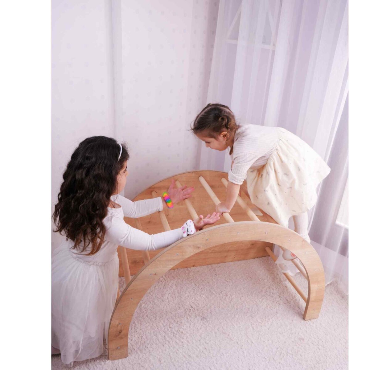 Montessori Kletter- und Spielbogen aus Holz -Pikler Dreieck Alternative mit Rutsche, Stuhl & Schaukel (ab 1–6 Jahre) – Bild 5