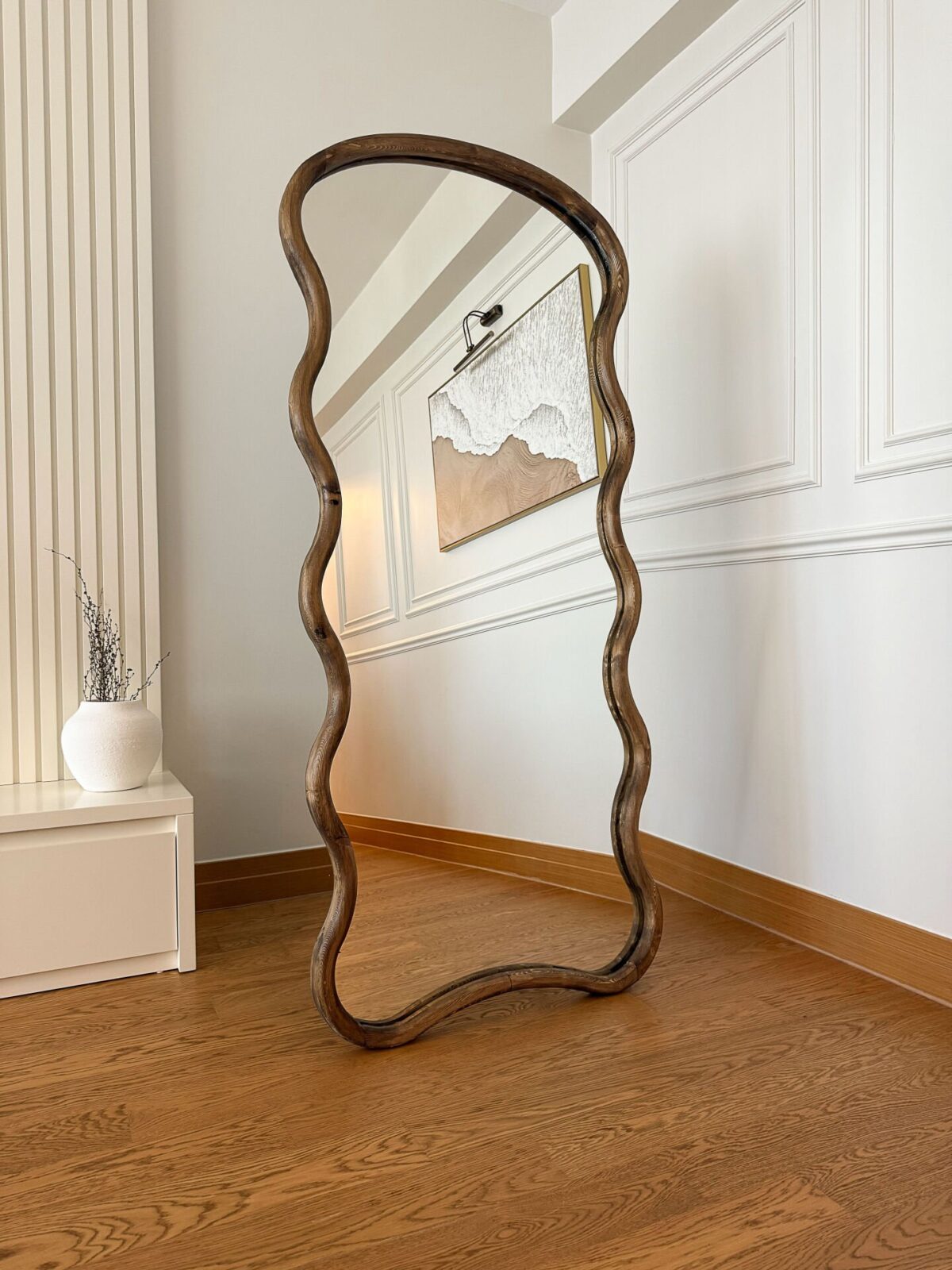 Standspiegel mit Kiefernholzrahmen – Wellenform 180x80 cm