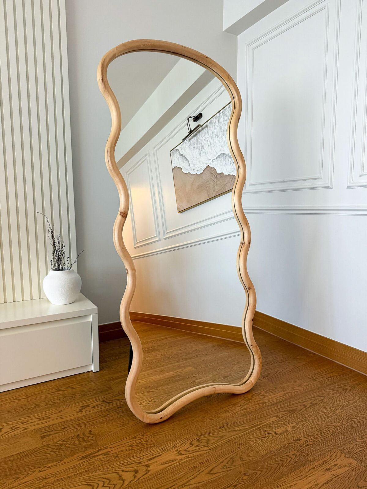 Standspiegel mit Naturholzrahmen – Wellenform 180x80 cm