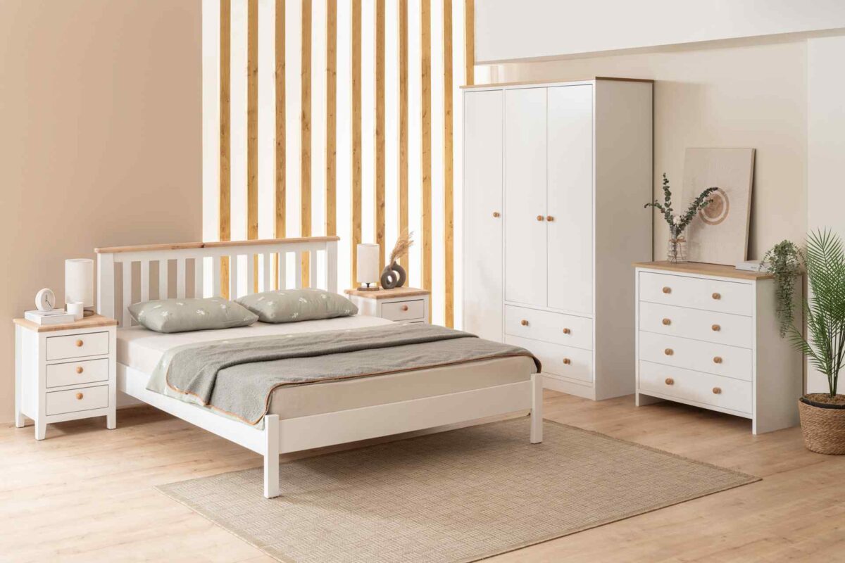 FIDAN MODERNES LANDHAUS-BETT, PERLWEISS