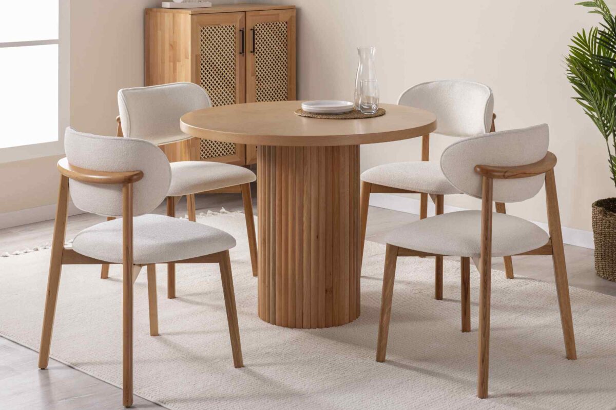 HERMES RUNDER BUCHENHOLZ-TISCH, BEIGE, 100X100