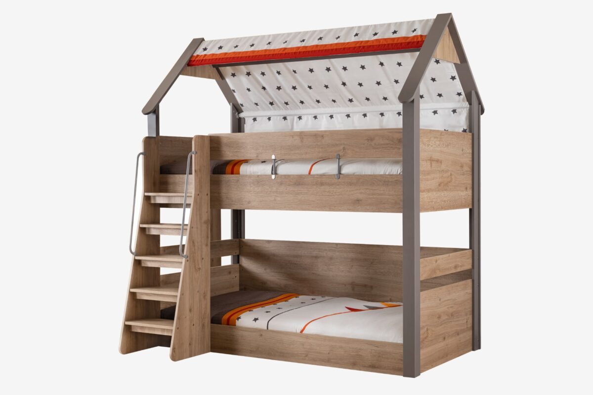 Kupa Montessori Hut Etagenbett – 123/155×212×227 cm, mit Treppe & Hausdach