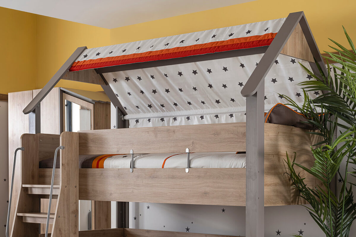 Kupa Montessori Hut Etagenbett – 123/155×212×227 cm, mit Treppe & Hausdach – Bild 5