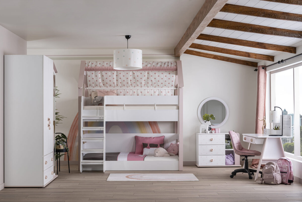 Kupa Montessori Pink Haus-Etagenbett Rosa mit Treppe – Bild 4