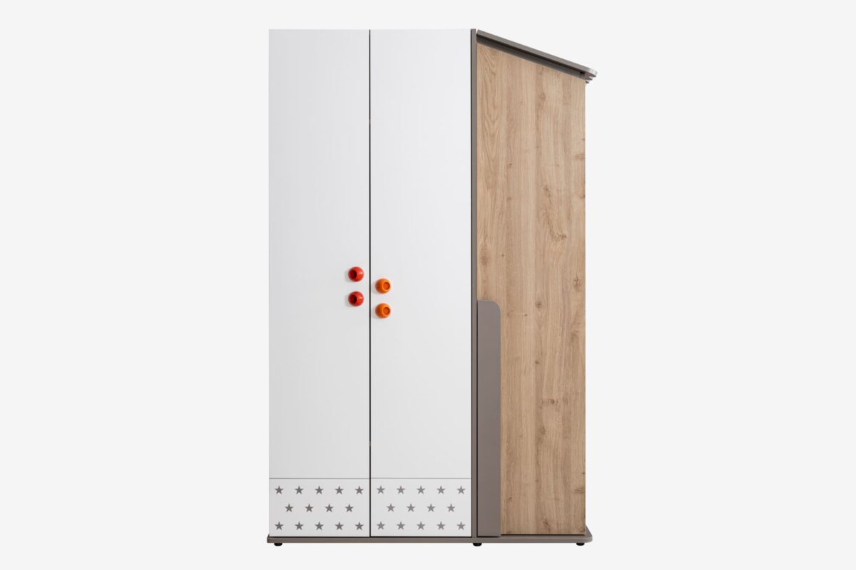 Kupa Montessori Hut Kleiderschrank – 3-türig, Weiß/Holz, LED