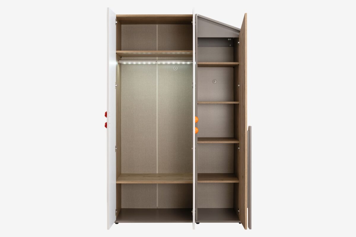Kupa Montessori Hut Kleiderschrank – 3-türig, Weiß/Holz, LED – Bild 3