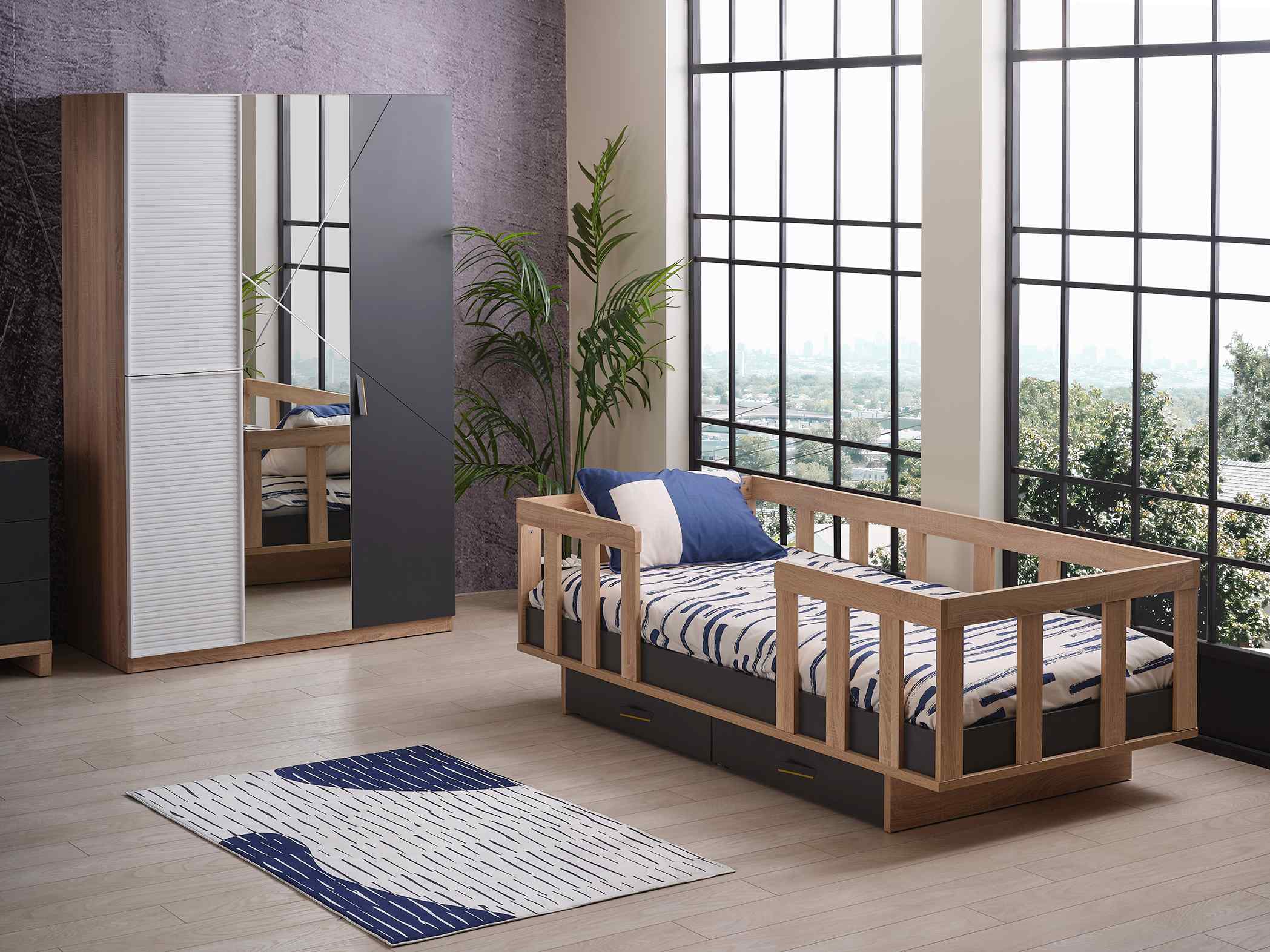 Kupa NEW CITY Kleinkinderbett mit Rausfallschutz & Schubladen – Bild 6