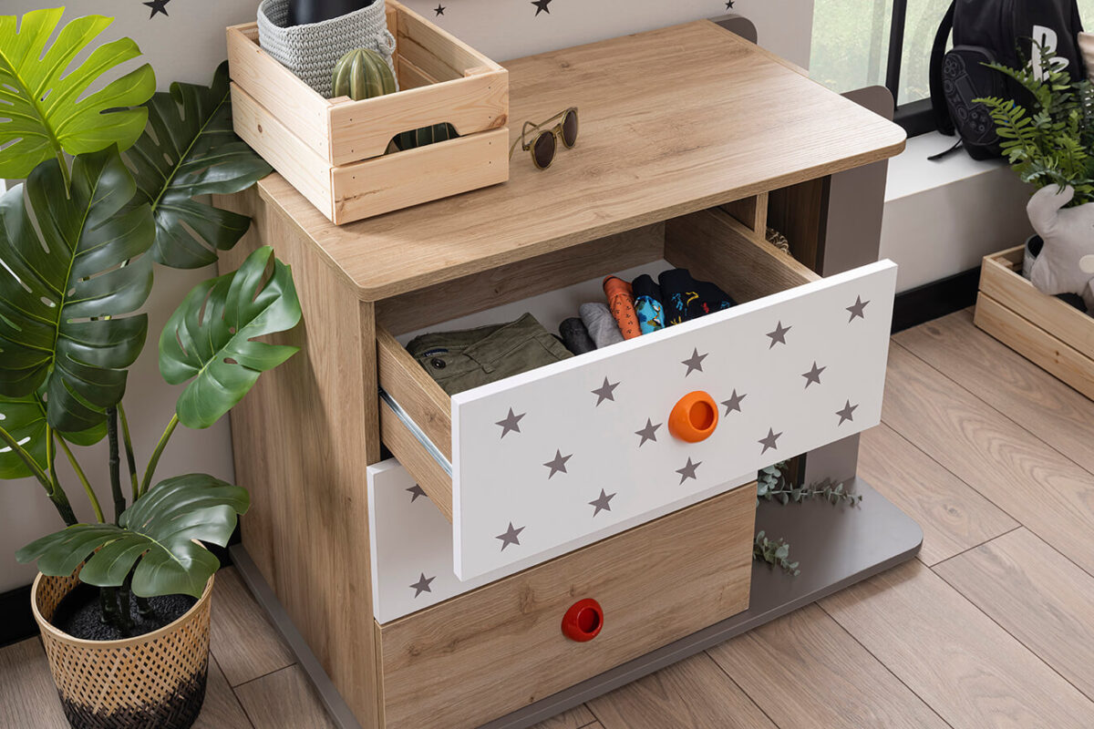 Kupa Montessori Hut Kinderkommode – 92 cm, 3 Schubladen, Sterne – Bild 3