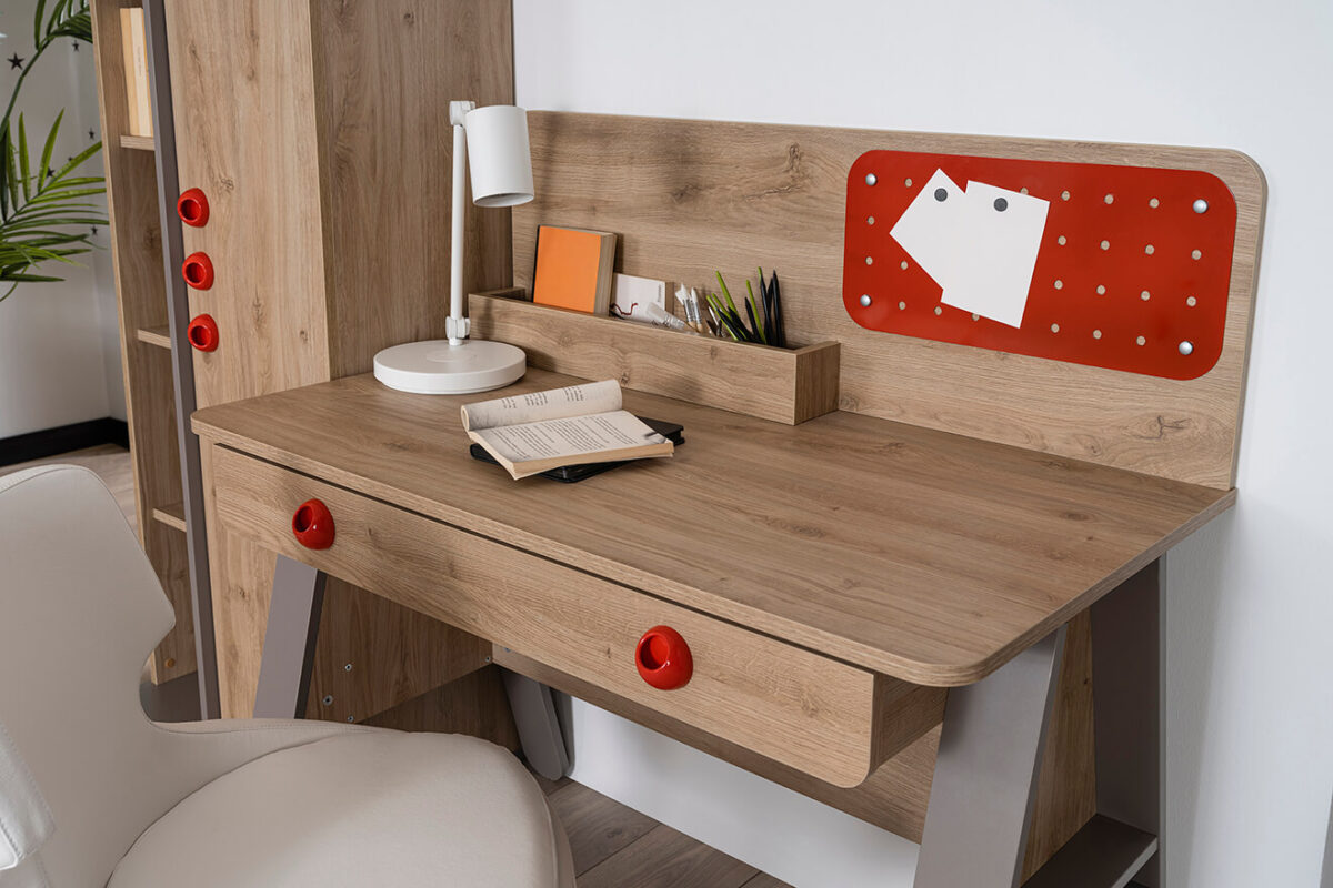 Kupa Montessori Hut Schreibtisch – 110 cm, Holzoptik & Grau – Bild 4