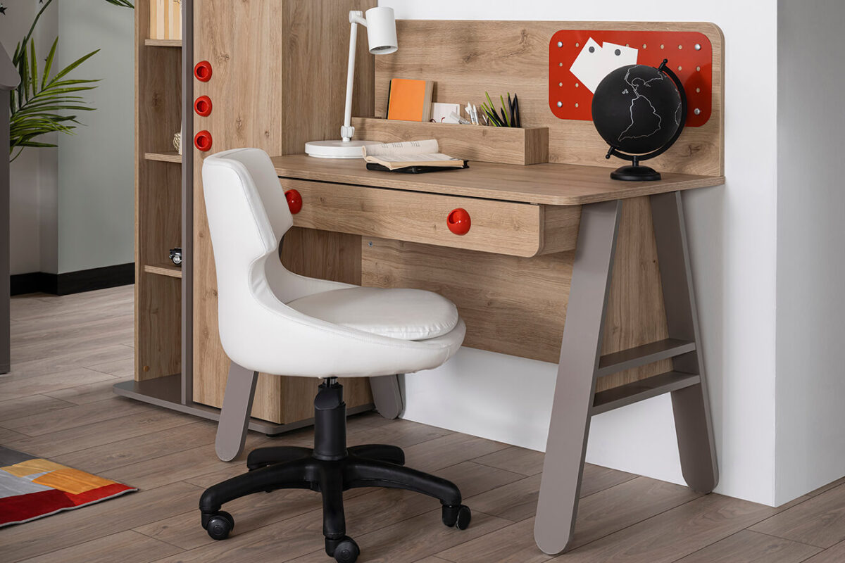 Kupa Montessori Hut Schreibtisch – 110 cm, Holzoptik & Grau – Bild 5