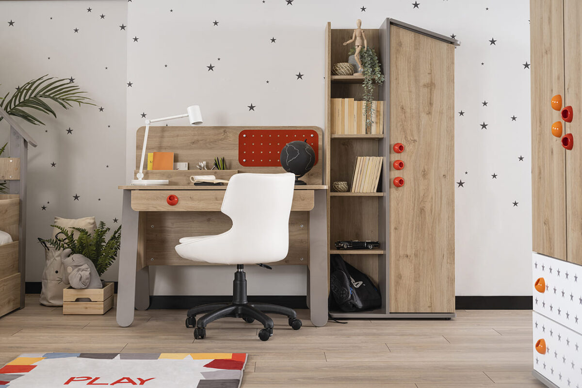 Kupa Montessori Hut Schreibtisch – 110 cm, Holzoptik & Grau – Bild 6