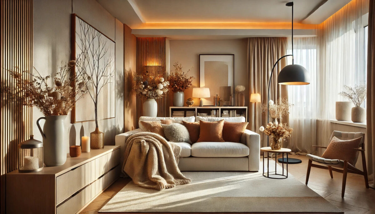 Winter Wohnzimmer Ideen Texturen, Teppiche, warmes Licht