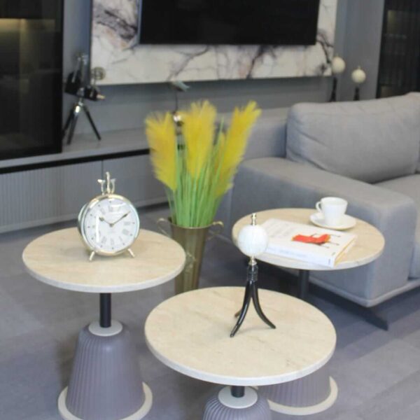 Alternative view of Milano 3-teiliger Couchtisch, fugenloser Travertin, matter Mondstein, matter Atlas