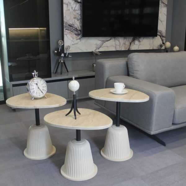 Alternative view of Torino 3-teiliger Couchtisch, fugenloser Travertin, matter Mondstein, matter Atlas