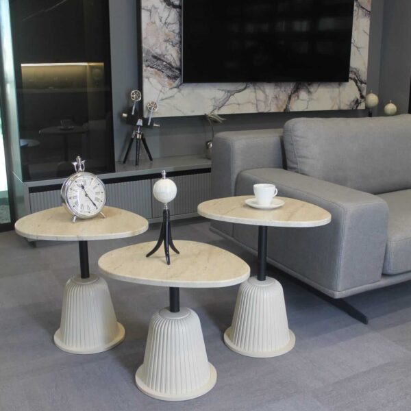 Torino 3-teiliger Couchtisch, fugenloser Travertin, matter Mondstein, matter Atlas