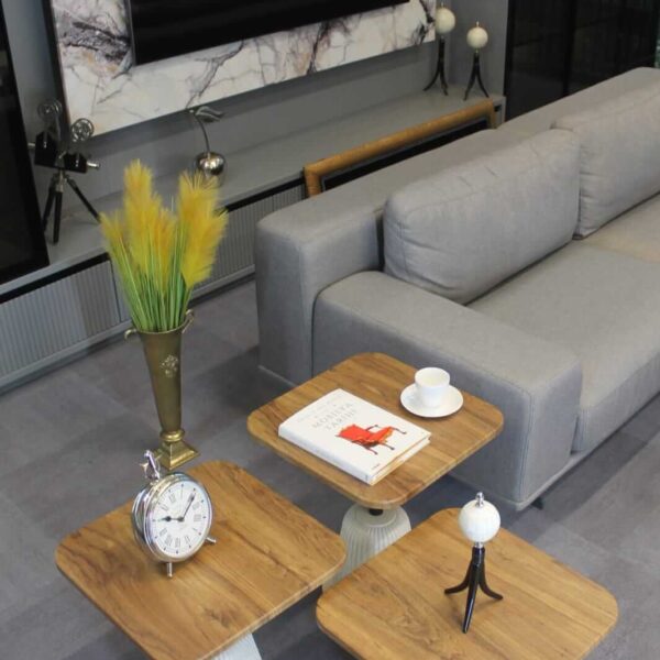 Alternative view of Venice 3-teiliger Couchtisch, fugenloses Walnussholz, matter Mondstein, matter Mondstein