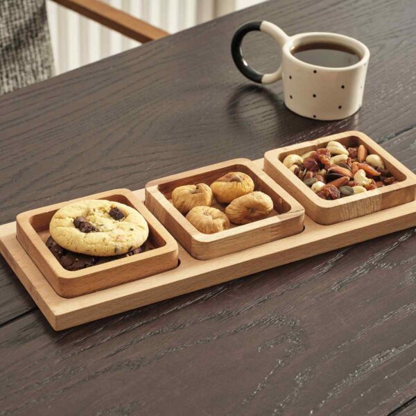Nemo Dreigeteilte Snack- & Servierschale aus Massiver Buchenholz