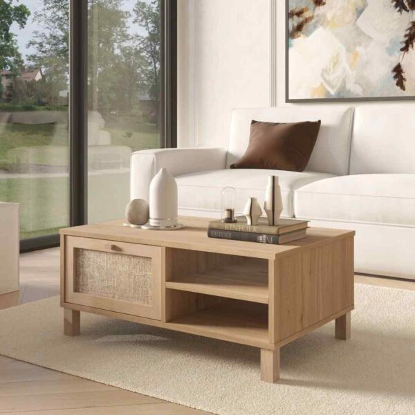 Dune Couchtisch mit Holzfüßen – Tür mit Jutegeflecht